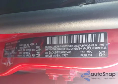 2022 Jeep Renegade (Red) Edition 4X4 z USA, uszkodzony, nr VIN ZACNJDB1XNPN86463